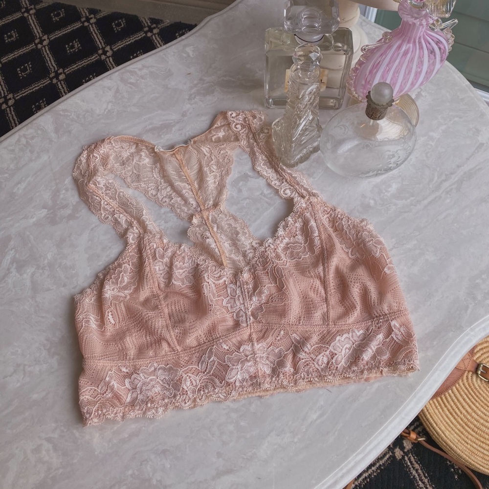 Shell pink lace bralette